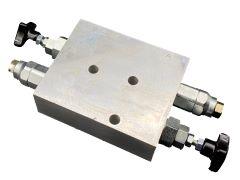 Válvula de seguridad + regulador de caudal doble sobre motor